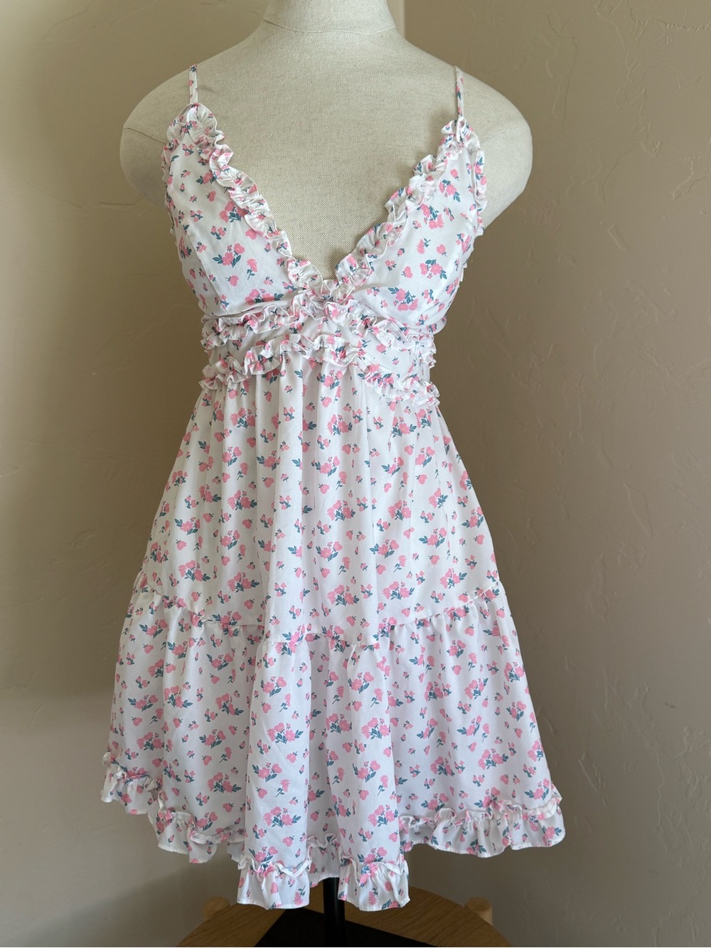 Tiger Mist White Mini Dress with Pink Floral Print - XS